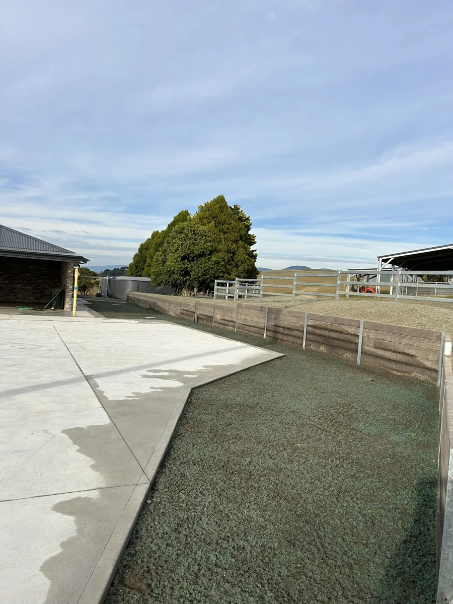 Concrete driveway, concrete retaining walls and landscaping